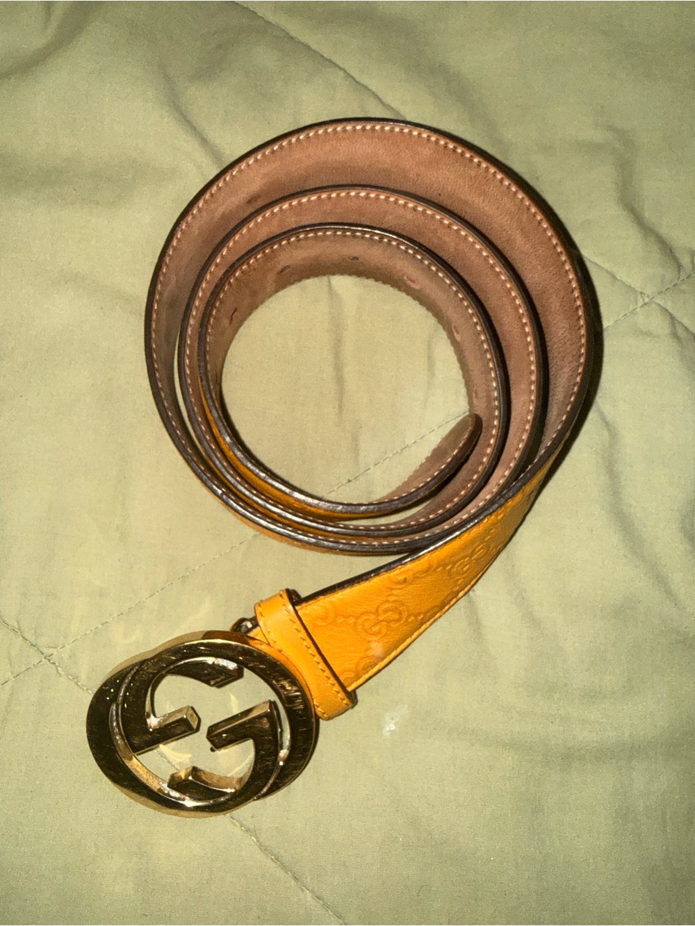 Gucci Yellow Leather Belt with Gold Double-G Buckle - Picture 2 of 3